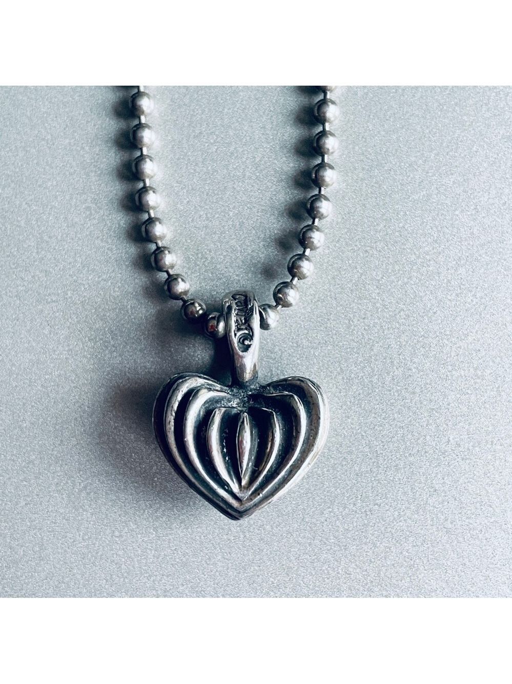 Lagos Caviar Vintage Puffy Ribbed Heart Sterling Silver Pendant Chain Ne…